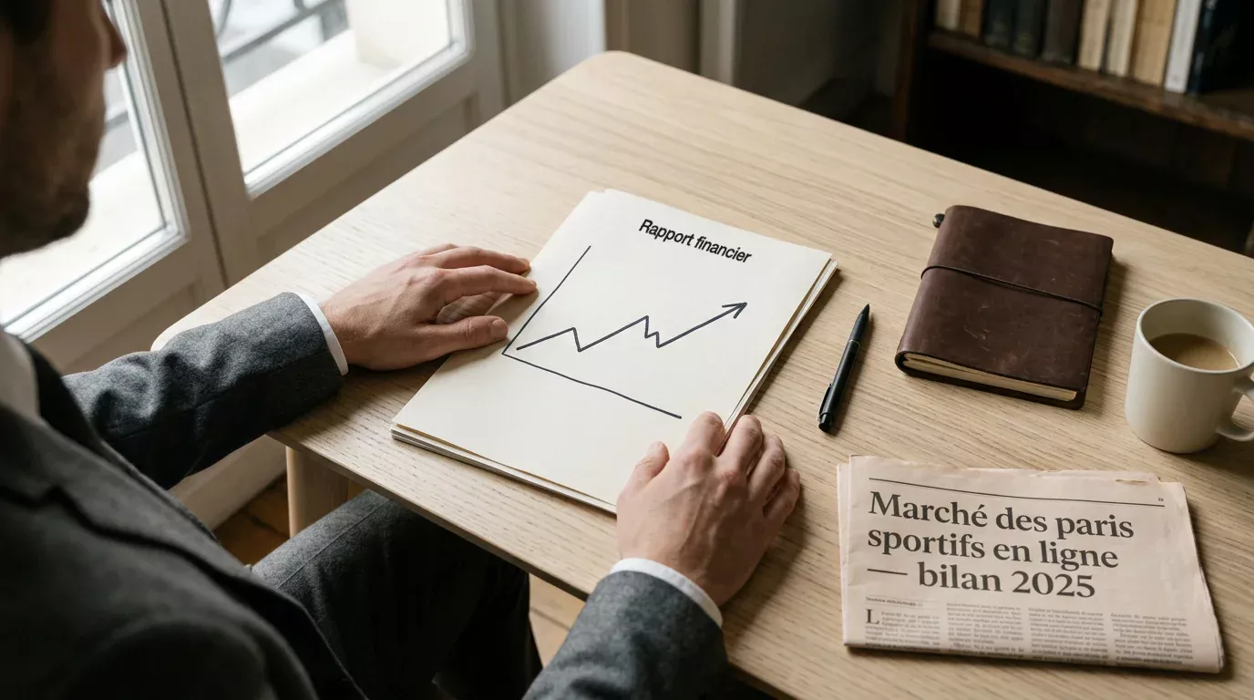 Analyste examinant un rapport imprimé sur le marché français des paris sportifs en ligne